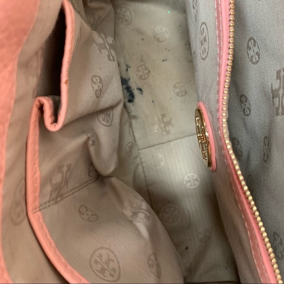 Rare Tory Burch Marion Light Pink Saddle Bag Big Crossbody Bag Gold Chain - Picture 8 of 9